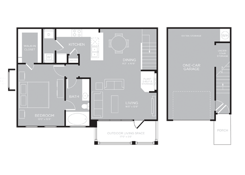 Floor plan for 1 bed, 1 bath, 903 sqft